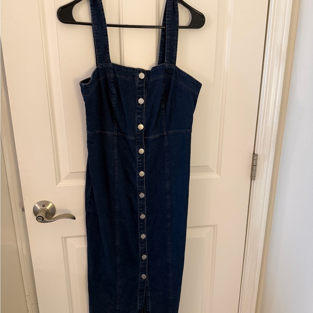 Dark Wash Button-Front Denim Dress
